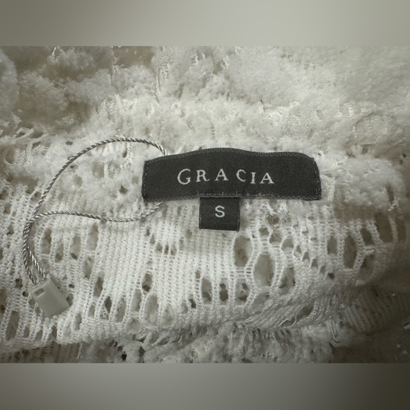 Gracia Italy Ruffle Neck Trapeze Top White sz S - Picture 4 of 7